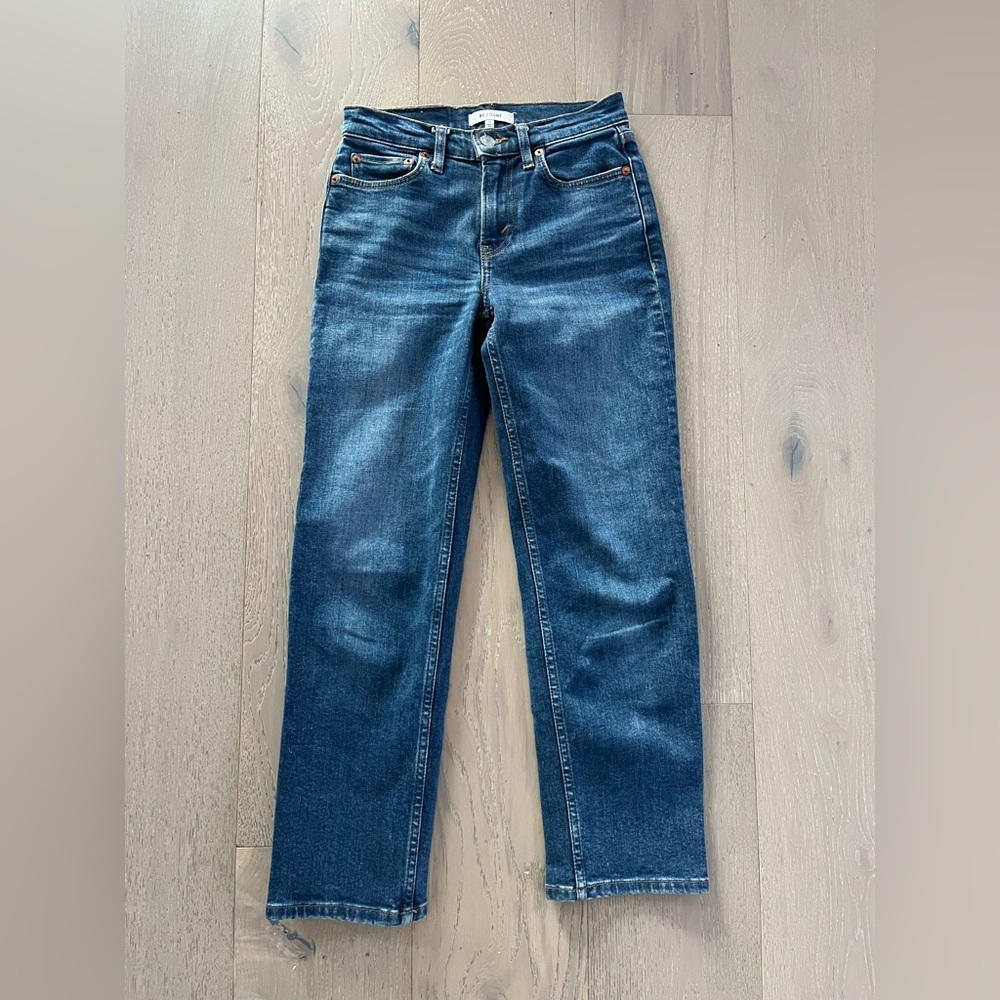 Re/Done Stove Pipe Straight Leg Jeans in Royal Fade sz 24” Mid Rise